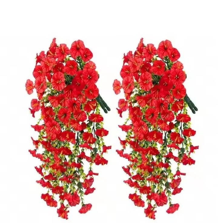 UV Resistant Morning Glory Hanging Flowers 2Pc Outdoor Decor 7 Colors