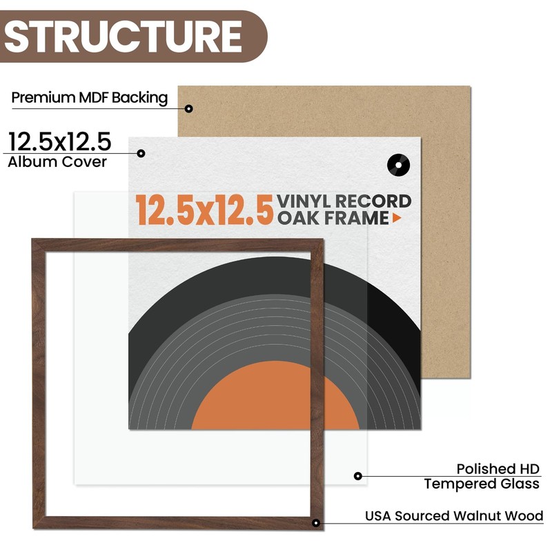 Vinyl Record Frame Natural Walnut Wood for 12.5 X 12.5 Inches LP Record Album... gallery