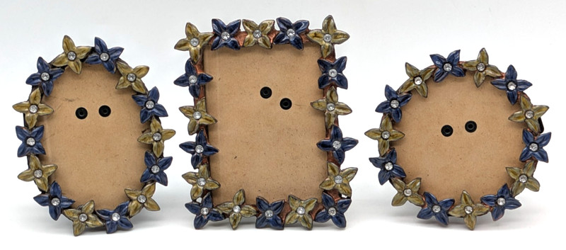 3 Pier 1 Imports Jeweled Enamel Metal Picture Frames Flowers Blue Green Copper