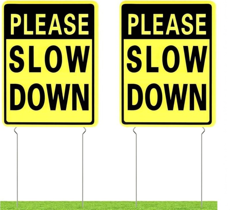Please Slow Down Yard Signs with Metal Stakes, 16 x 12 Inches/25 Inch High, 2…