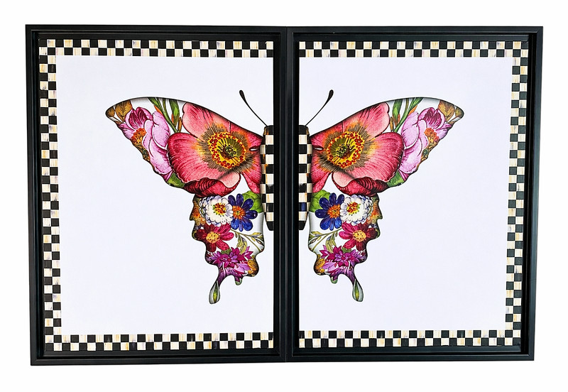 MacKenzie-Childs Diptych Giclée Set of Two Flower Market Butterfly Wall Art New gallery