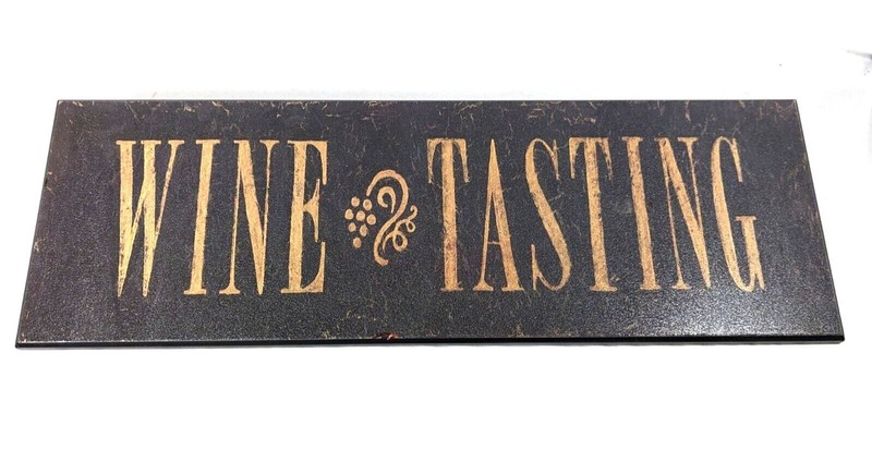 Wine Tasting Wood Plaque Grape Winery Rustic Sign 18 x 6-in Brown Gold Home Gift