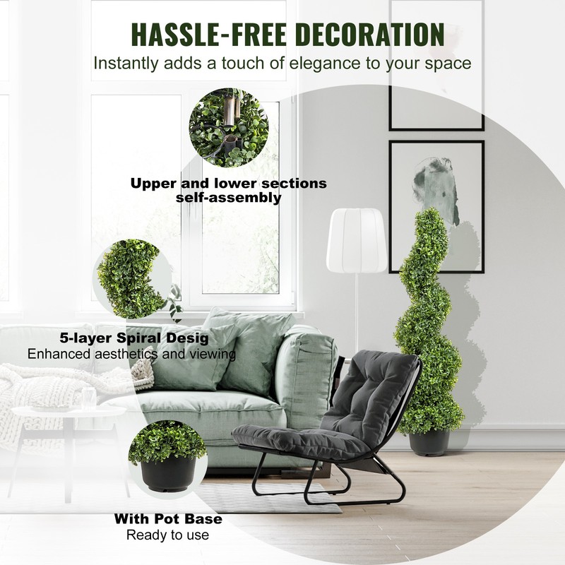 VEVOR 2Pack 4' Artificial Topiary Spiral Tree Faux Plant UV Indoor Outdoor Decor gallery
