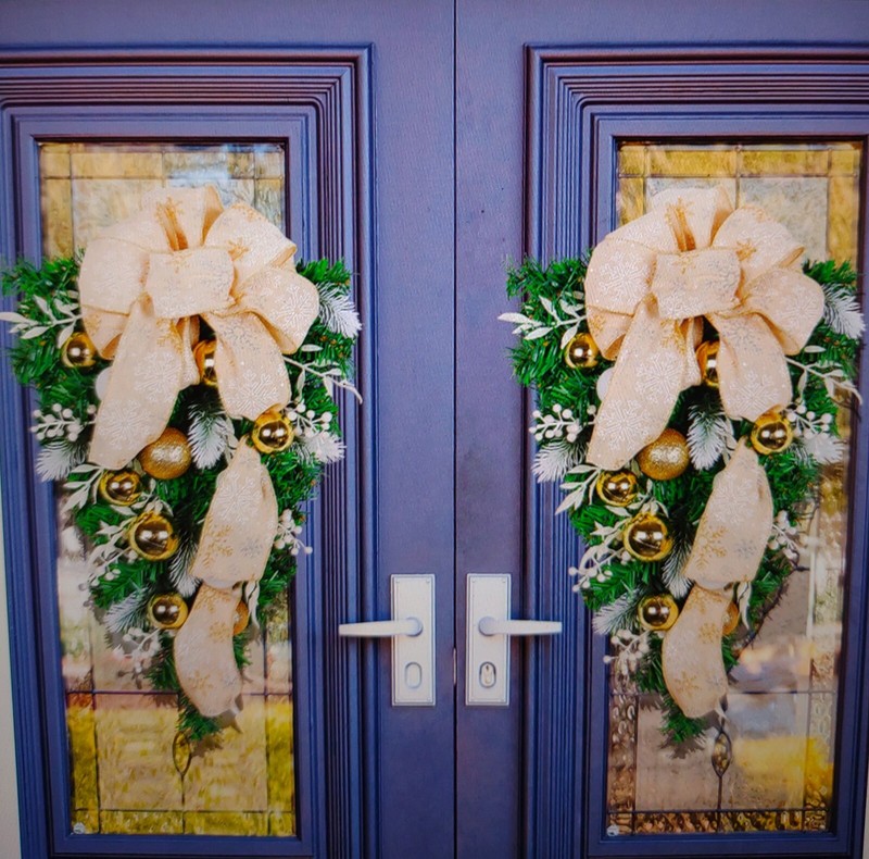 Artificial Holiday Festive Wreath for Front Door or Porch, Ribbon gallery