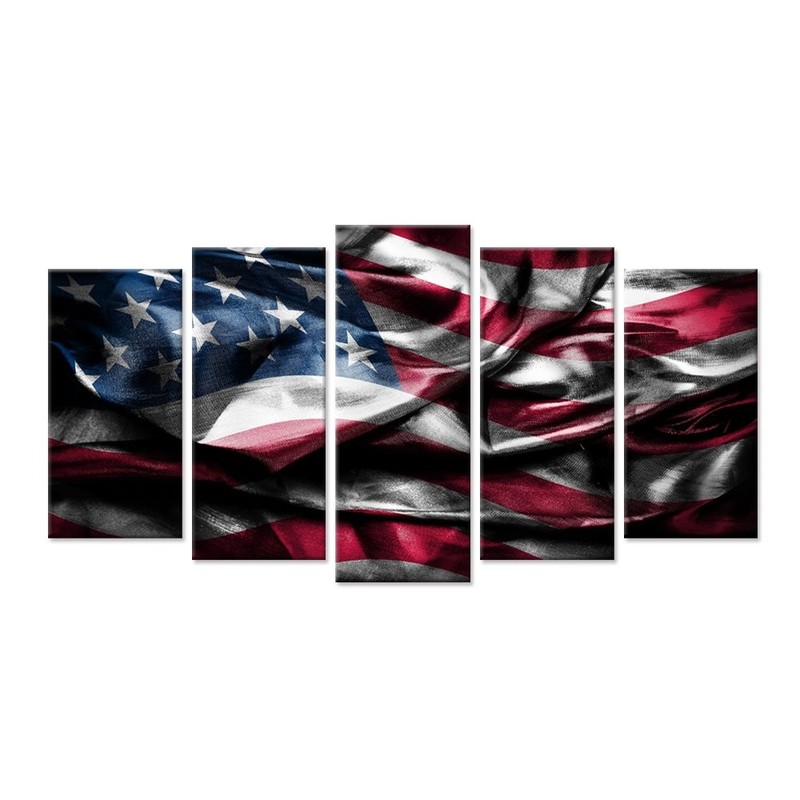 5 Pieces USA American Flag Canvas Wall Art Vintage Flags Picture Print Giclee…