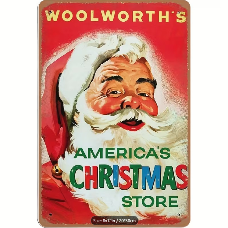 Santa Claus Woolworth Metal Sign 1950 Vintage Replica Christmas Decor