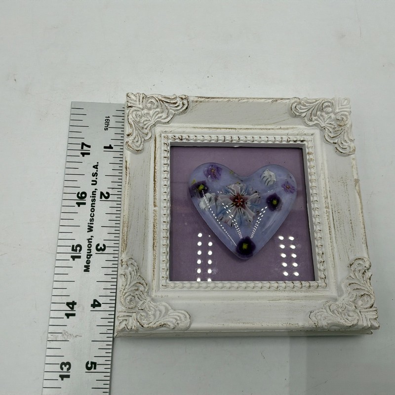 Handmade Mini Fused Art Glass Heart Framed Decorative Accent Art Tabletop gallery