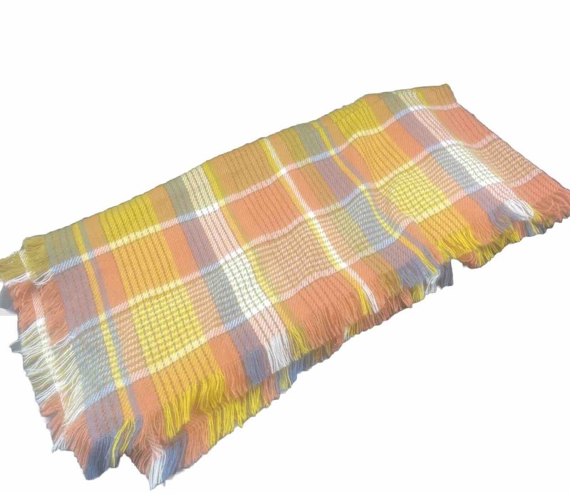 Madewell Soft Plaid Acrylic Throw Blanket 56” X 58” Yellow Blue White Orange EUC