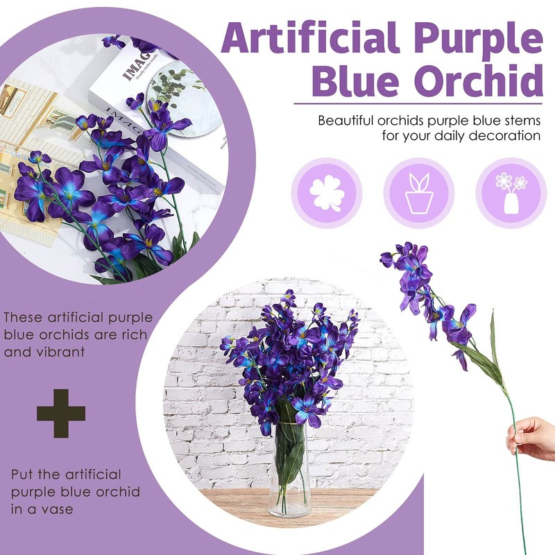 8 Pieces 27 Inches Artificial Purple Blue Orchid Faux Flowers Purple Orchids Sil gallery