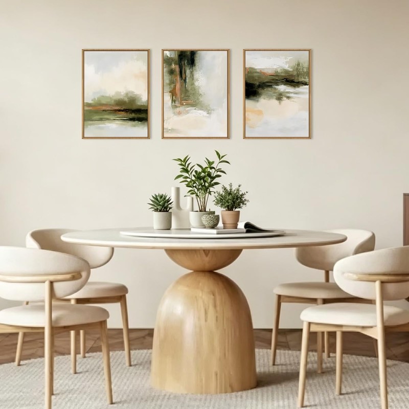 Green Abstract Neutral Framed Canvas Wall Art Set,Modern Watercolor Shapes Wa... gallery