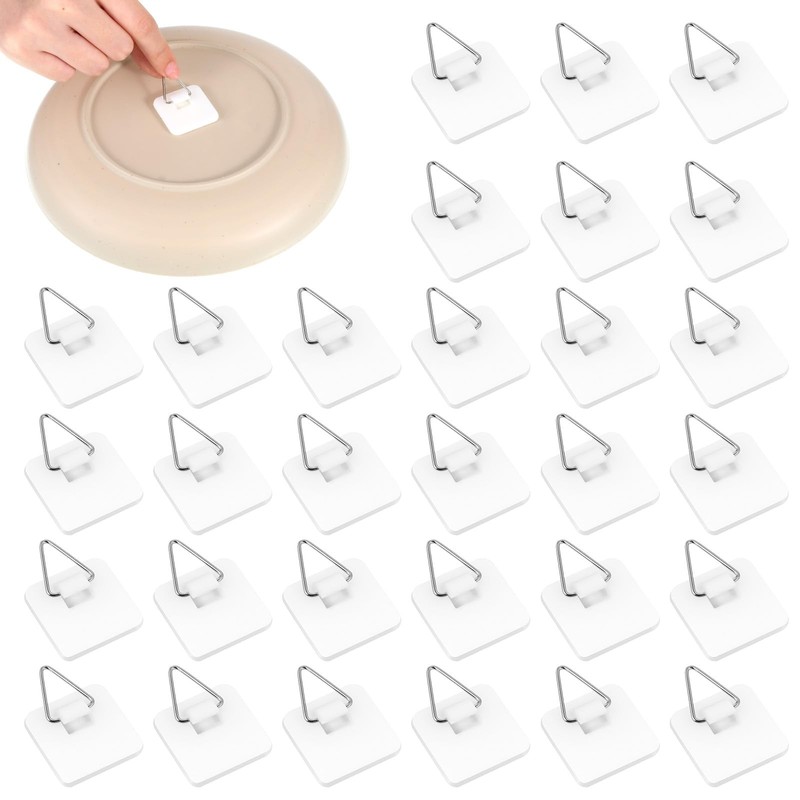 30 Pcs Invisible Adhesive Plate Hangers Nail Free Sticky Hooks for Wall Art