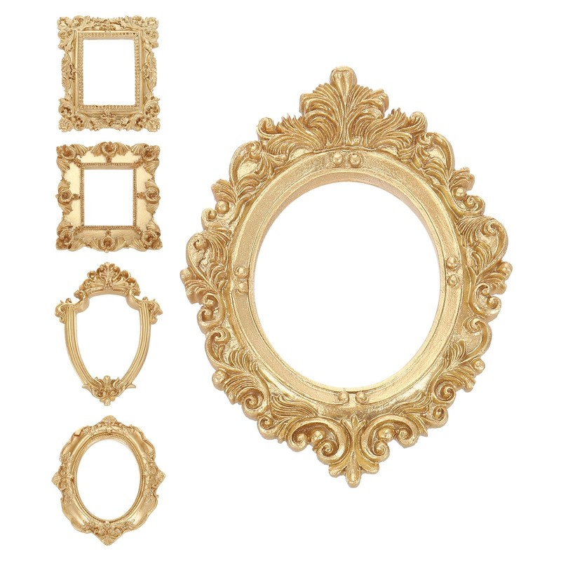 uxcell 5 Pcs Vintage Resin Picture Frames, Mini Frames Oval Gold
