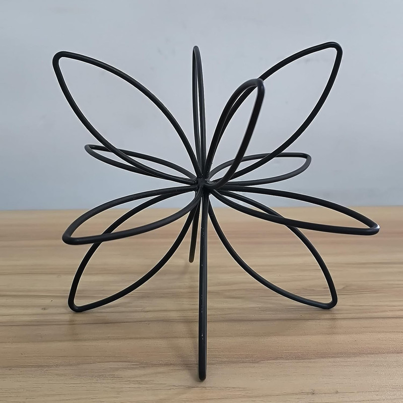 8" Black Sphere Decor, Abstract Tabletop Decorative Ball, Metal Floral Handmade gallery