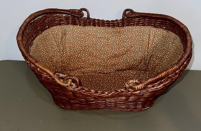 Vintage Woven Rattan Dark Wicker Basket w Handles & Built In Liner 15 x 12 x 8 gallery