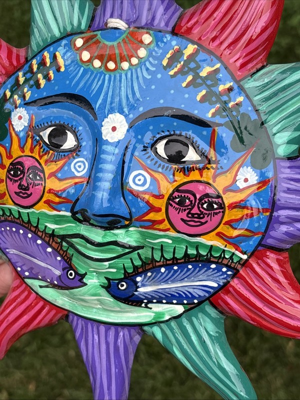 Sun Face Wall Art Hand Painted Mexican Talavera? 10" Pottery Folk Art Celestial gallery