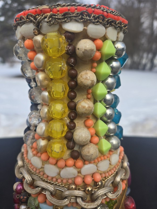 Vintage 82 Funky Fun Memory Vase Beads Jewls Buttons Folk Art Collage Colorful gallery
