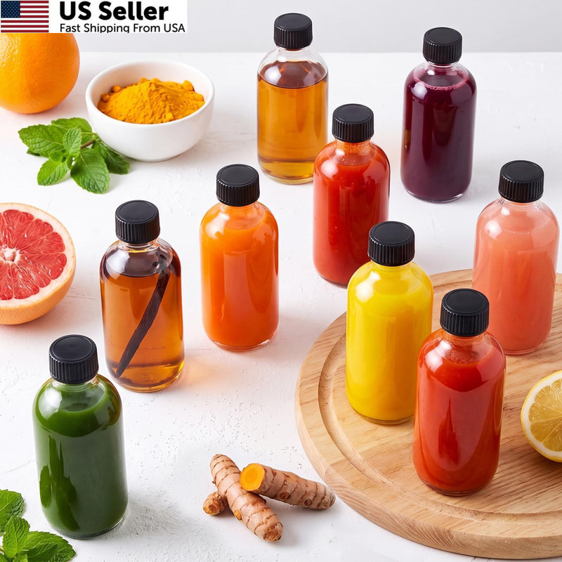 AOZITA 12 Pack, 2 oz Small Clear Glass Bottles w/Lid & 3 Funnels - 60ml gallery