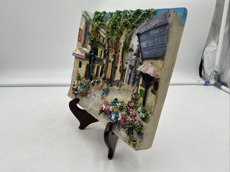 Set Of 2 Tuscan Village 3D Relief Wall Plaques Hand Painted Coastal Scene Decor gallery