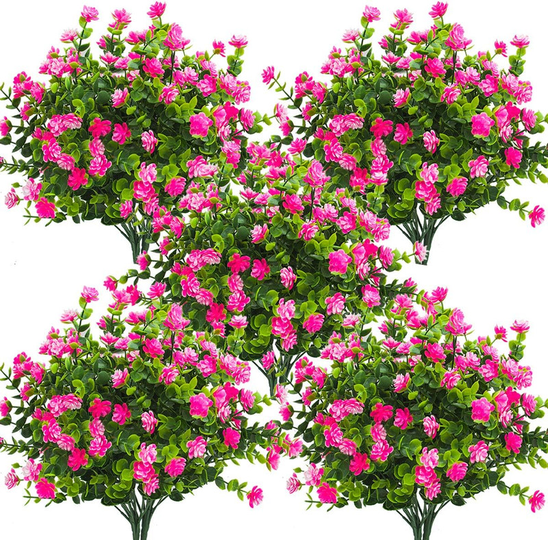 10 Bundles Artificial Fake Flowers, Faux Outdoor Plastic Plants UV Resistant Shr