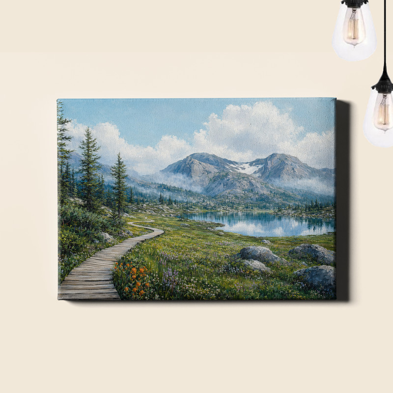 Mountain Lake Alpine Boardwalk Trail Framed Canvas Print 24x16inch