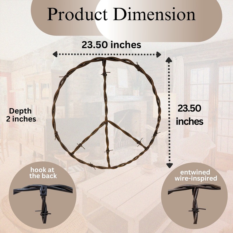 Rustic Copper Iron Peace Sign – Large Hippie Wall Art for Vintage Home Décor gallery