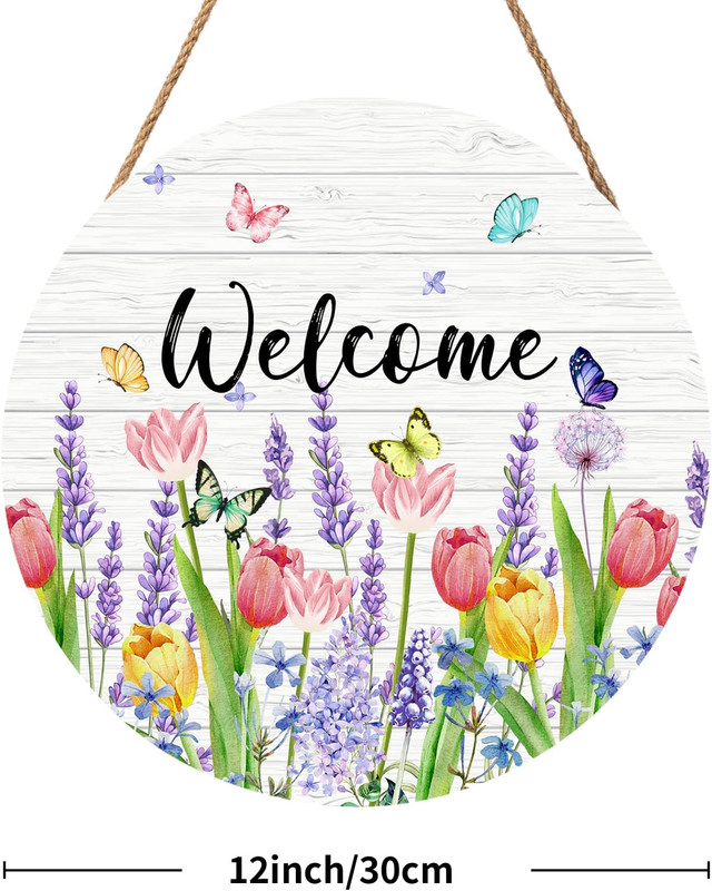 Welcome Spring Summer Tulip Flower Front Door Sign Spring Door Decorations Flora gallery