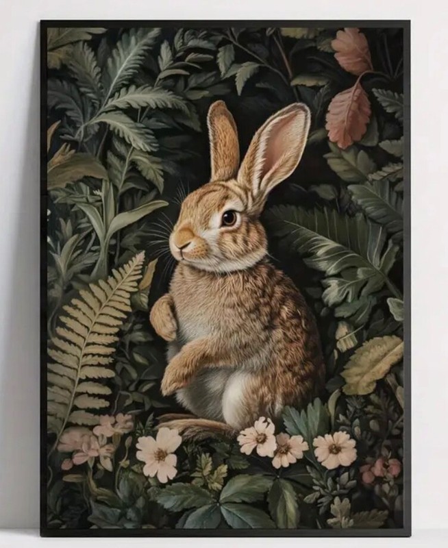 William Morris Canvas Wall Art RABBIT IN FERNS AND FLOWERS 12 x 16 440