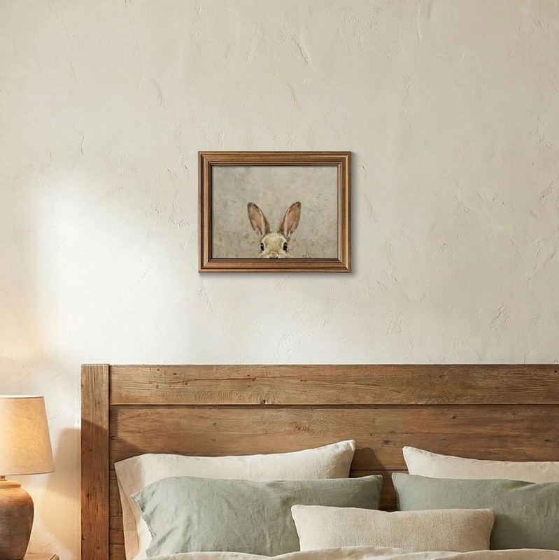 Gold Framed Vintage Easter Bunny Wall Art - Muted Spring Rabbit Oil Painting ... gallery