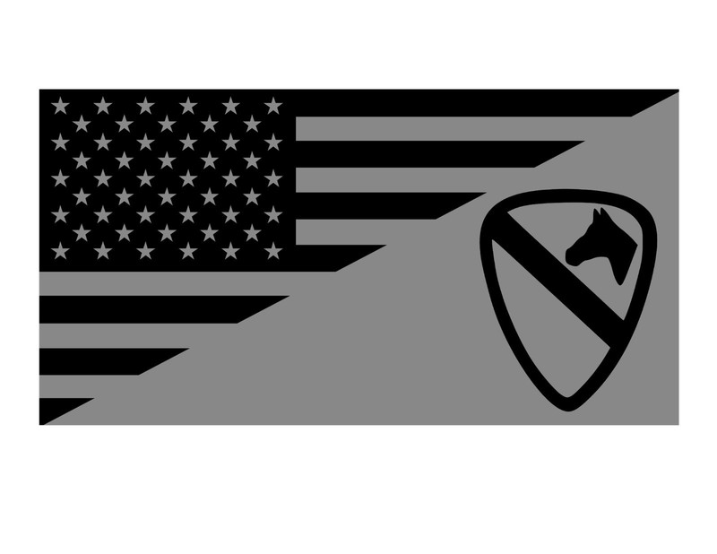 USA FLAG 1ST CAVALRY DIVISION TACTICAL VINYL DECAL STICKER (SILVER/BLACK)