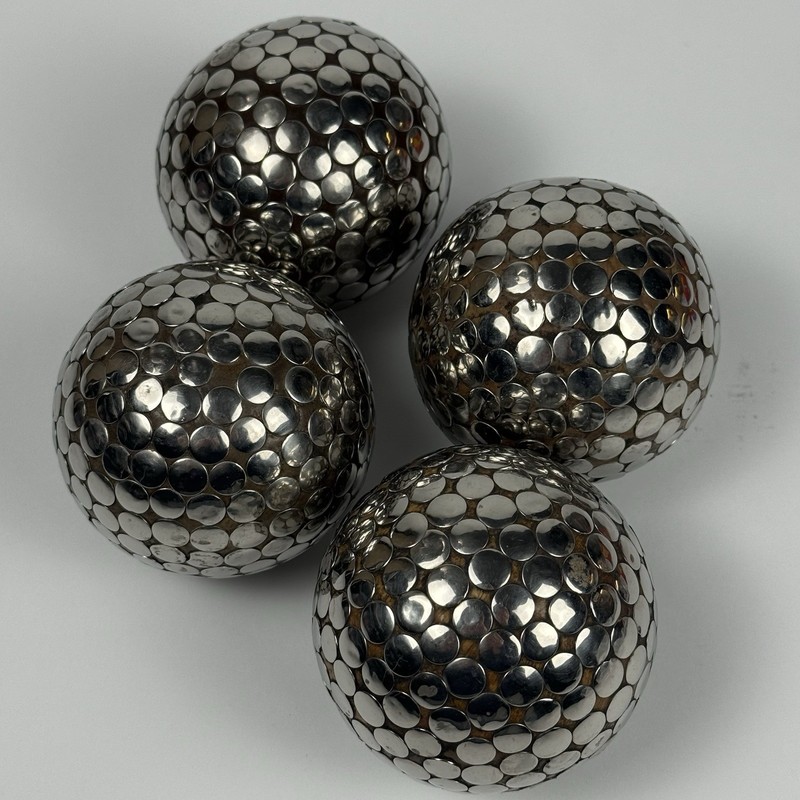 Thumbtack Silver Stud Wood Balls Sphere Orb Modern Decor Set of 4 READ