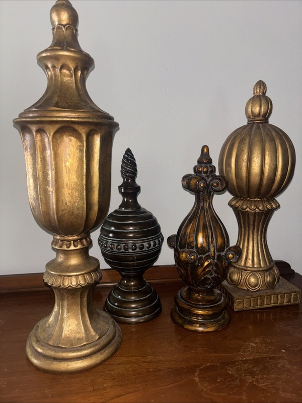 Lot of 4 Architectural Finials 12-20 inches tall Some gilded, plaster and wood gallery