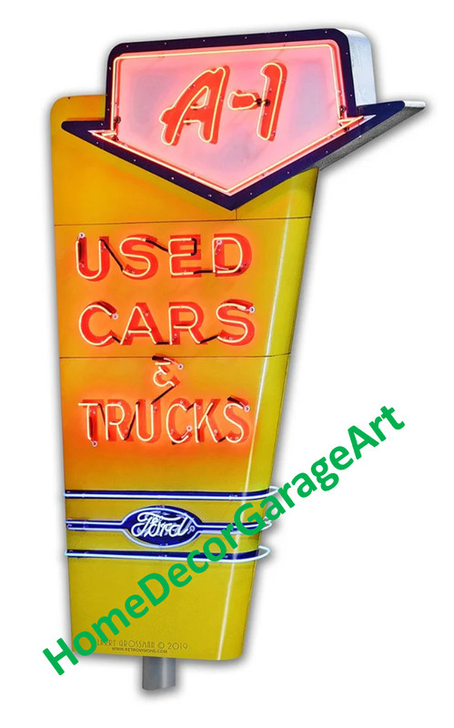 A-1 Used Cars, Flat Metal Sign NOT Neon Lighted , Vintage Style Garage Art