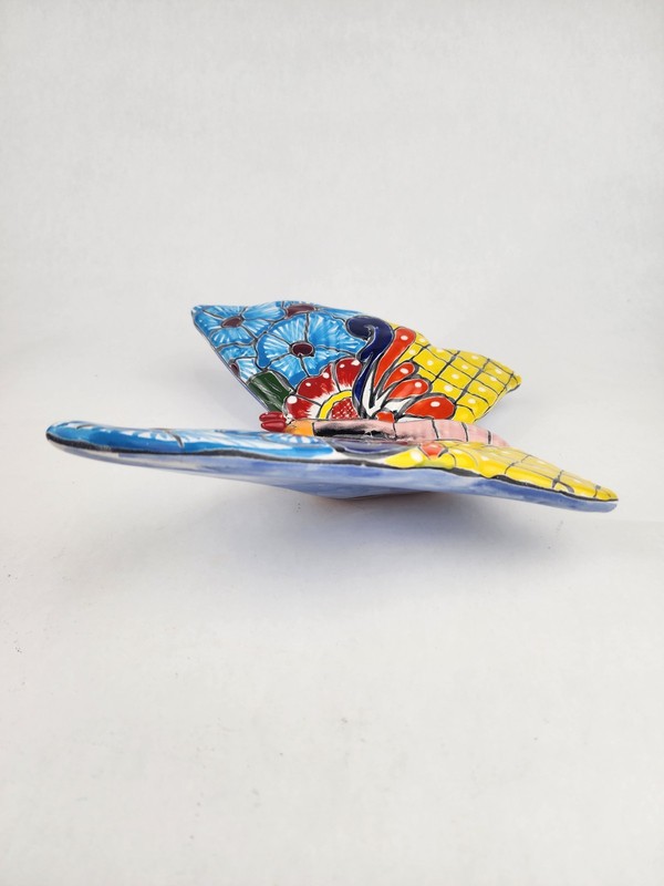 Sky Blue & Yellow Talavera Style Butterfly Handcrafted Mexican Folk Art Décor gallery