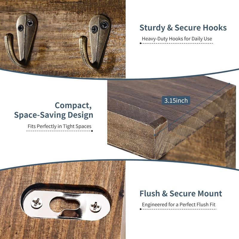 Key Holder Wall Mount, Rustic Wood Key Holder for Wall with 4 Hooks for Key Hang gallery