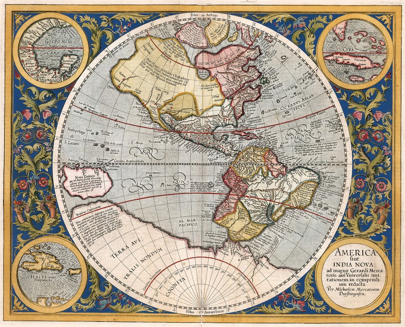 1623 Map of Americas Mercator Hondius Wall Art Poster Print Decor Vintage Style