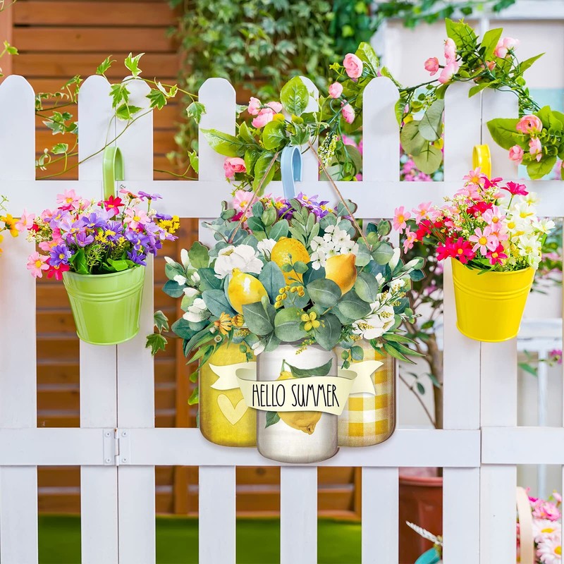 Hello Summer Decorations Flowers Wooden Door Wall Hanging Sign Gift gallery