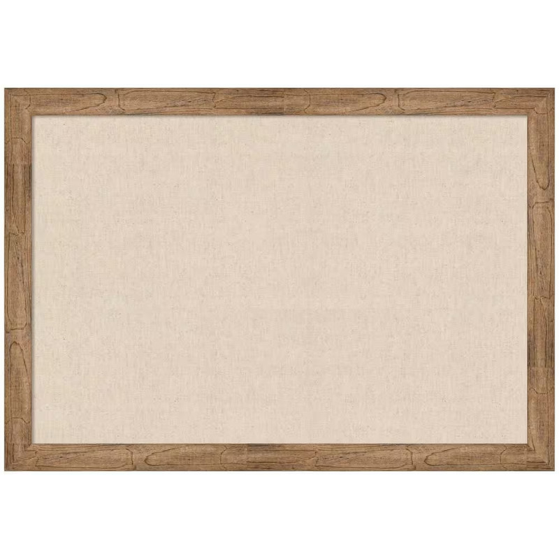 Woodgrain 28 In. X 40 In. Brown Wood Framed Neutral Linen Memo Board gallery