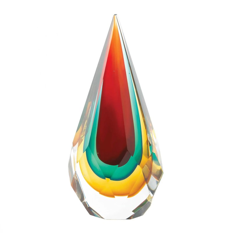 Vibrant Contemporary Multicolor Faceted Teardrop Art Glass piece