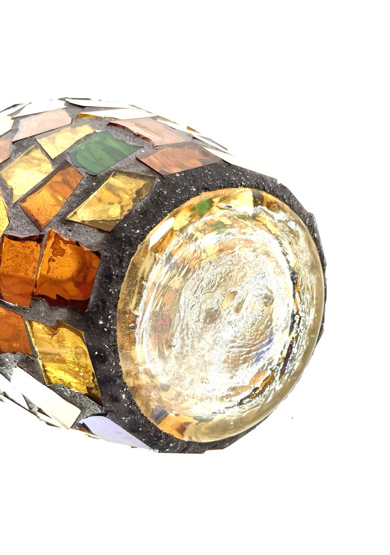 Stained Glass Vase Mosaic Hand Made Amber Gold Red Blue Green 10in Colorful gallery