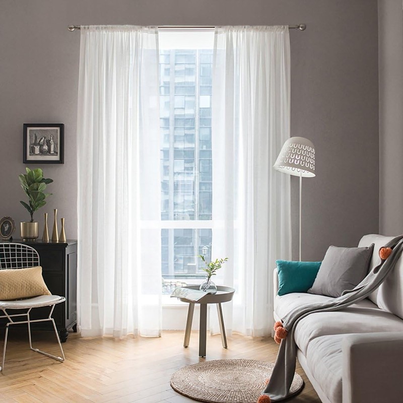 2 Panels Solid Color White Sheer Window Curtains Elegant Window Voile
