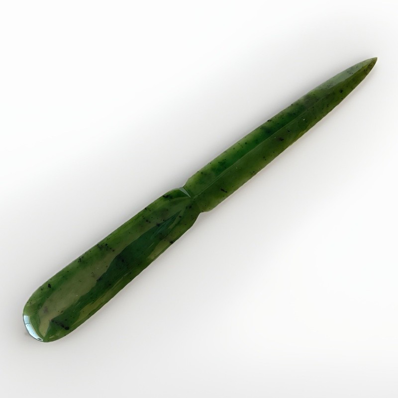 8.75 Natural Nephrite Jade Letter Opener green black Beveled gallery