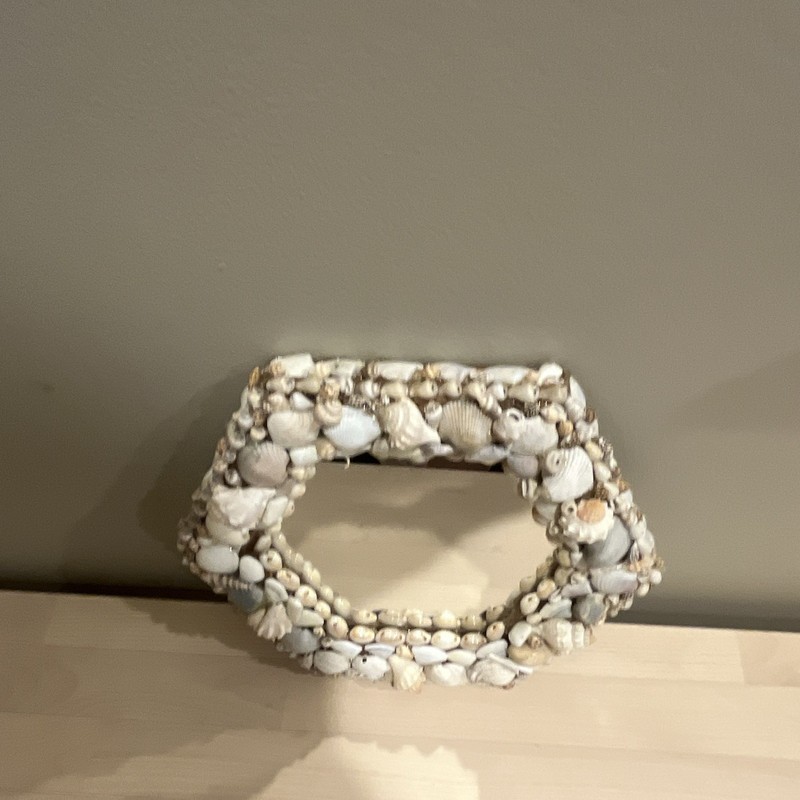 Octagon Seashell Framed Accent Mirror 9 in Cottage Beach Wall/Freestanding