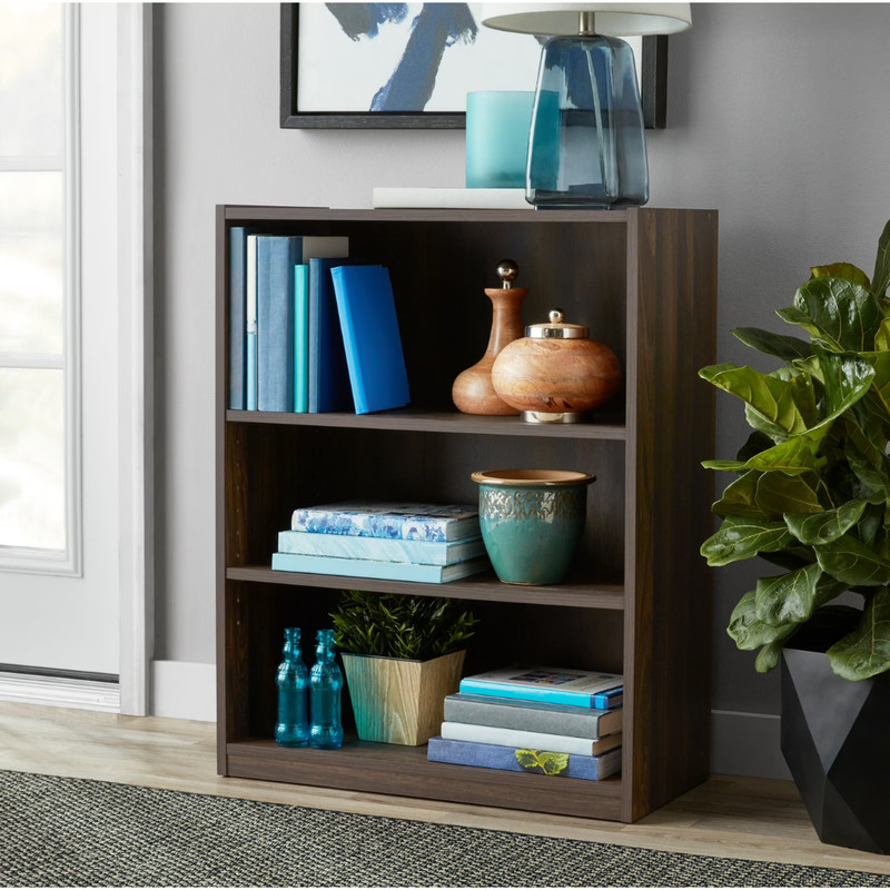 Mainstays 3-Shelf Bookcase 31.65" Tall with Adjustable Shelves, Canyon Walnut gallery