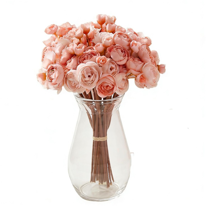 Dusty Rose Ranunculus Artificial Faux Silk Flowers Mini Bouquet Set 18 PCS