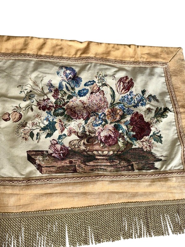 Vintage French Style Tapestry Floral Medieval Décor Wall Hanging 45x37 Fringe gallery