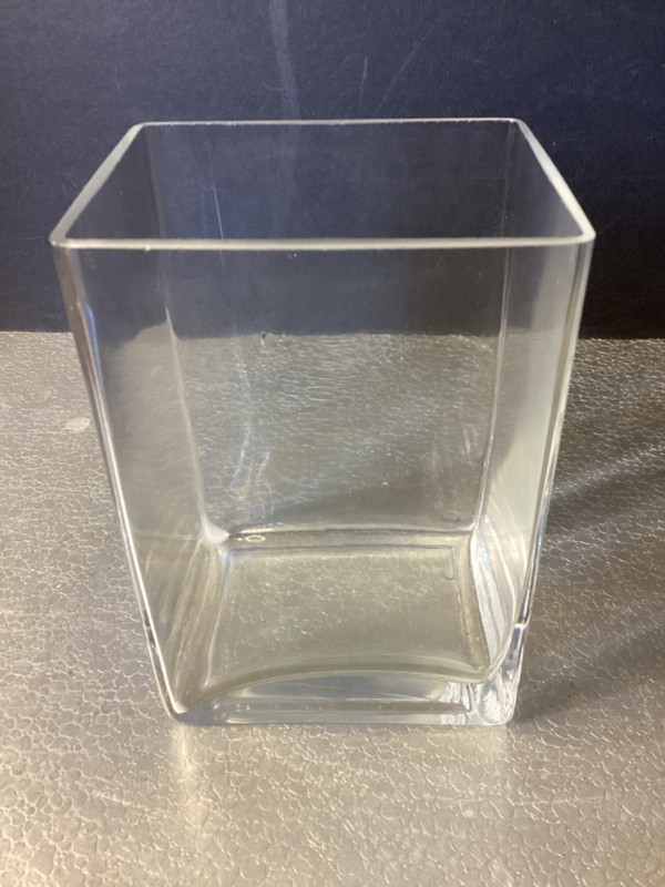 RECTANGULAR CLEAR GLASS VASE 6. BY 4 BY 3 INCHES