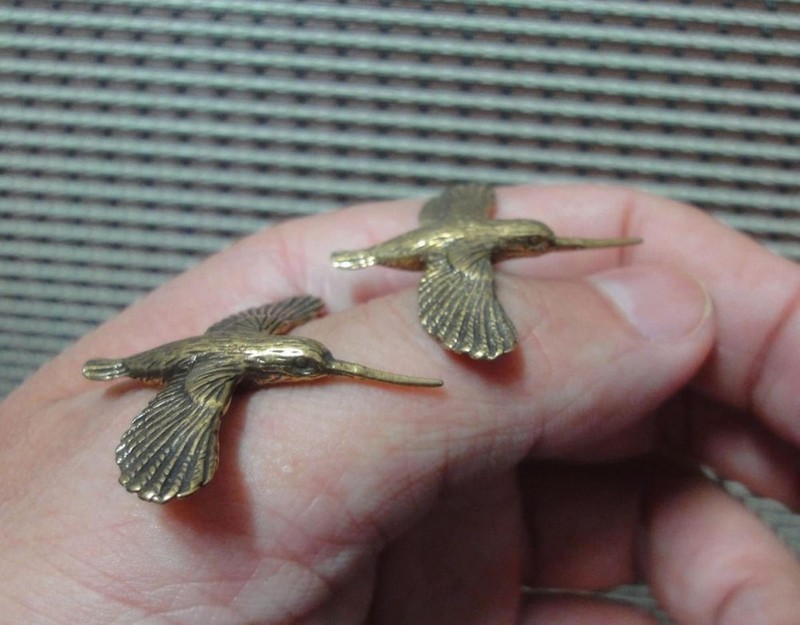 Vintage Style Solid Brass Copper Flying Couple Birds Animal Statues