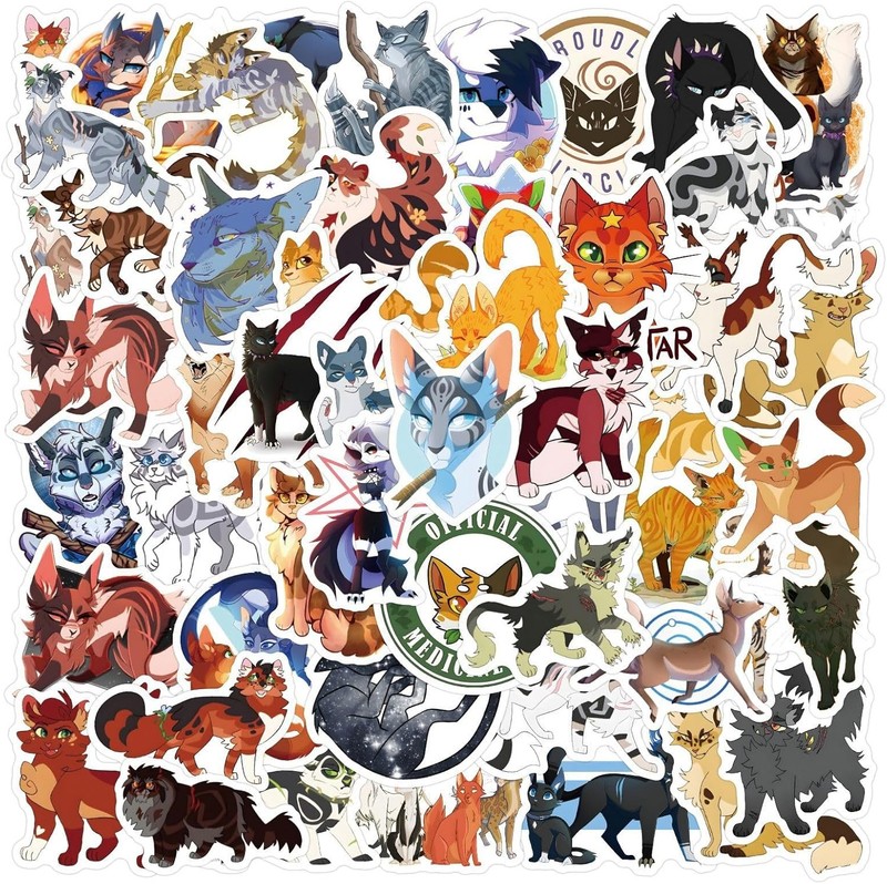 60PCS Warriors Cat Stickers for Kids Teens Adults, Cartoon Kids Stickers for Wat