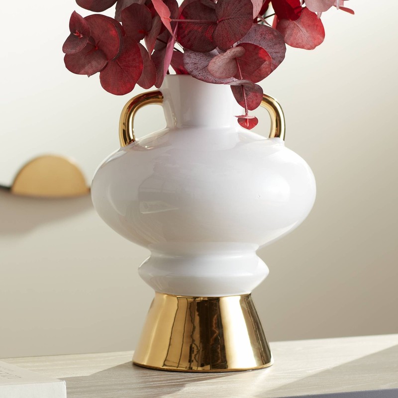 Empress 13" High White Ceramic Vase with Handles