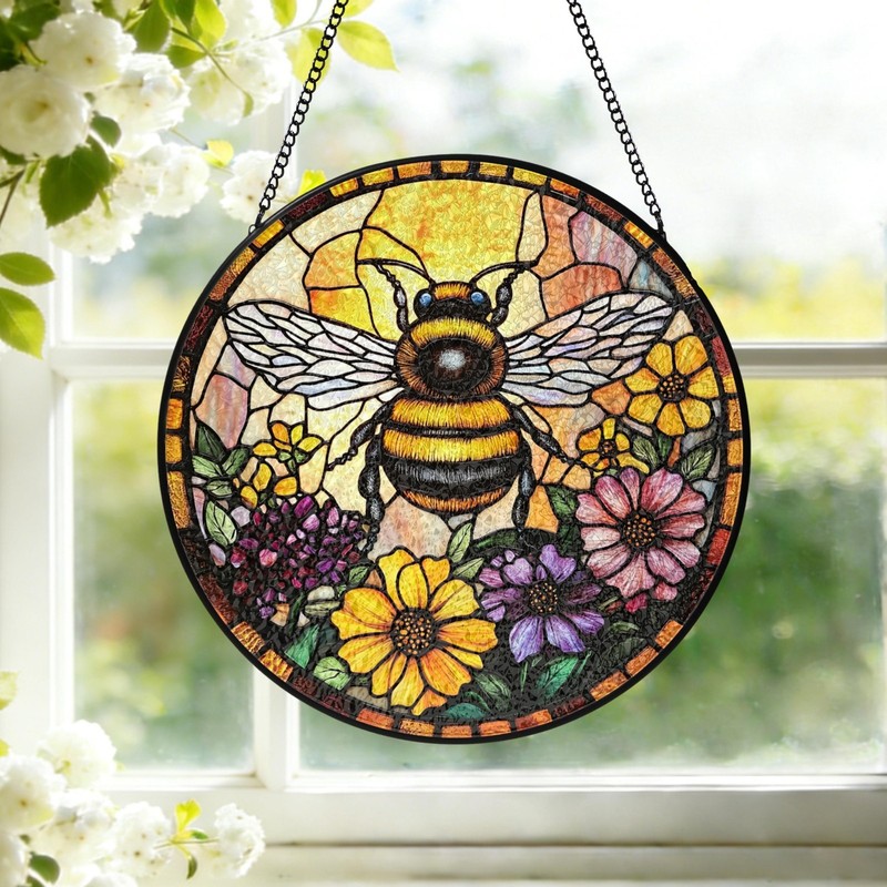 Custom Bee Stained Glass Suncatcher Window Hangings Bumble Bee Honeybee Bee gallery